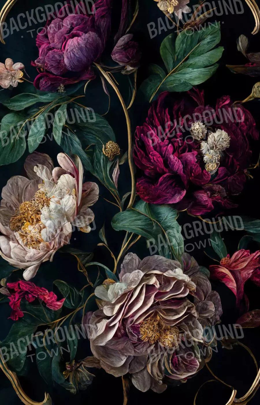 Deep Dark Peonies 8X12 Ultracloth ( 96 X 144 Inch ) Backdrop