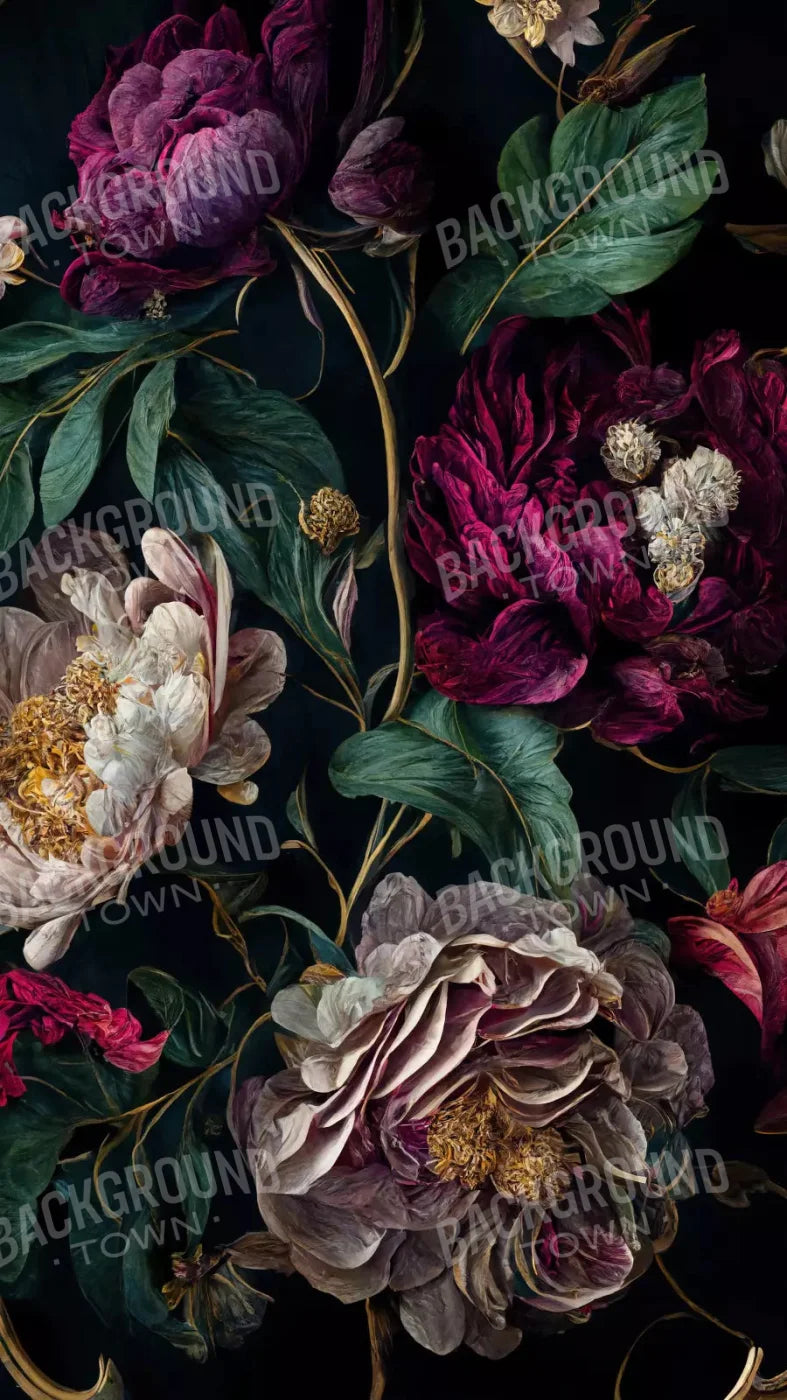 Deep Dark Peonies 8X14 Ultracloth ( 96 X 168 Inch ) Backdrop
