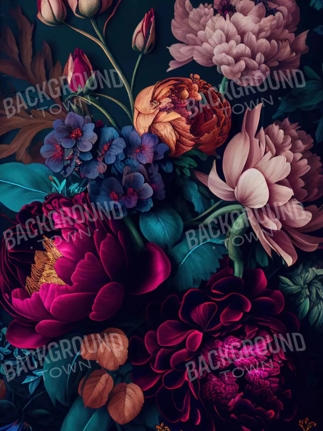 Deep Dark Peonies L 5X7 Ultracloth ( 60 X 84 Inch ) Backdrop