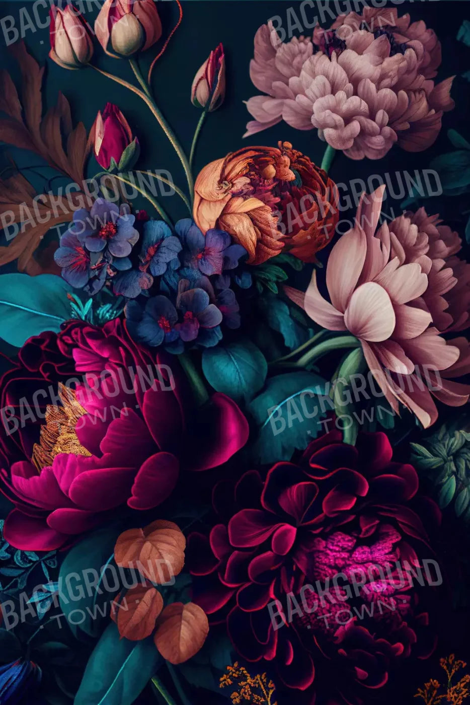 Deep Dark Peonies L 5X8 Ultracloth ( 60 X 96 Inch ) Backdrop