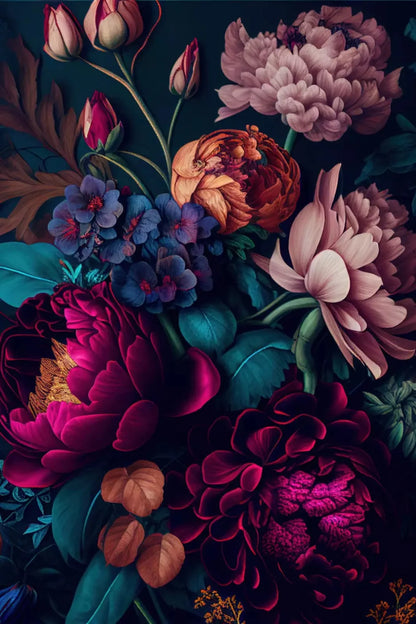 Deep Dark Peonies L 5X8 Ultracloth ( 60 X 96 Inch ) Backdrop