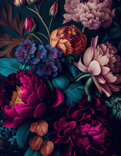 Deep Dark Peonies L 6X8 Fleece ( 72 X 96 Inch ) Backdrop