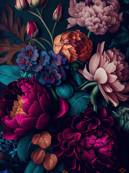 Deep Dark Peonies L 8X10 Fleece ( 96 X 120 Inch ) Backdrop
