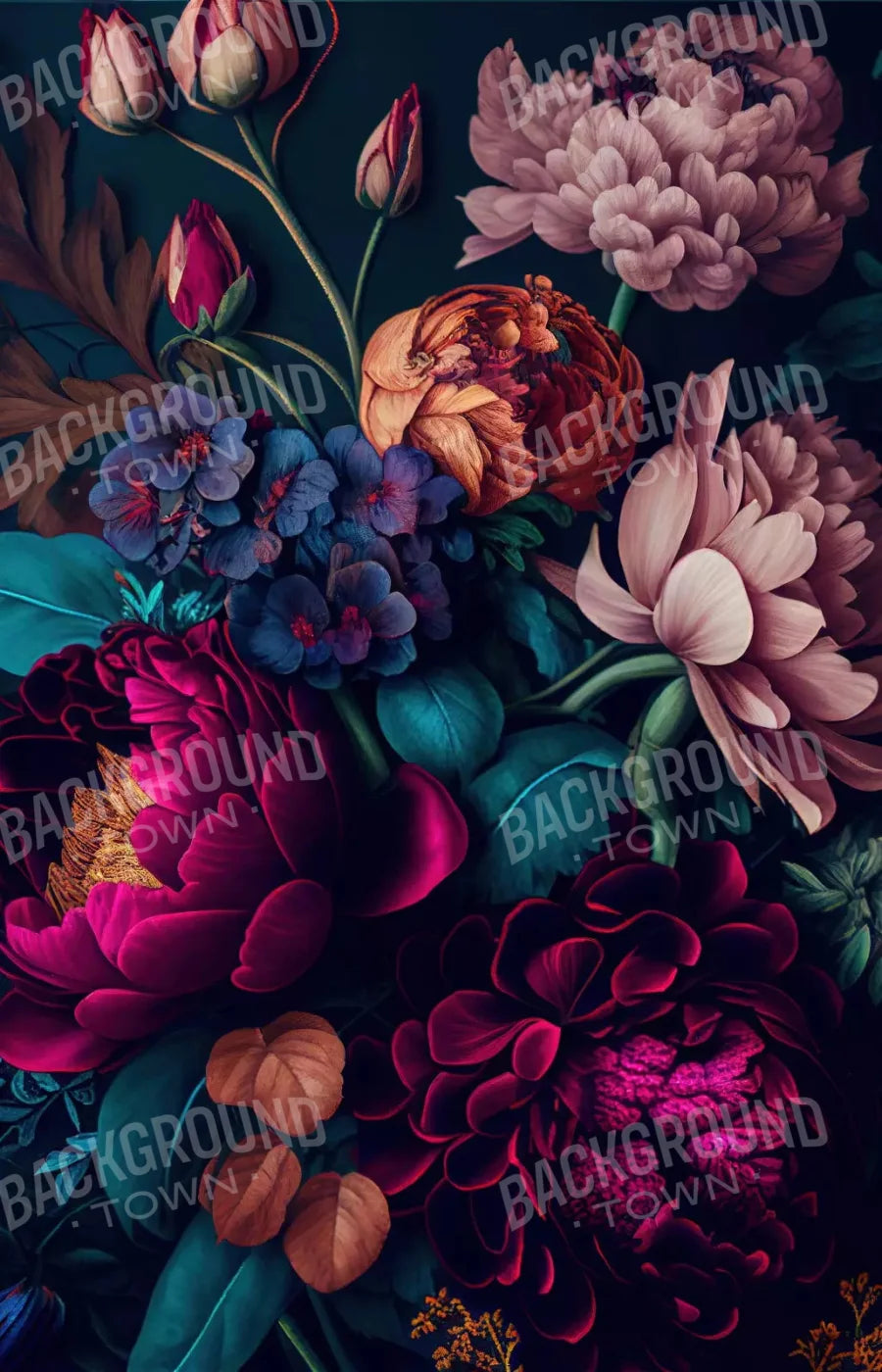 Deep Dark Peonies L 8X12 Ultracloth ( 96 X 144 Inch ) Backdrop