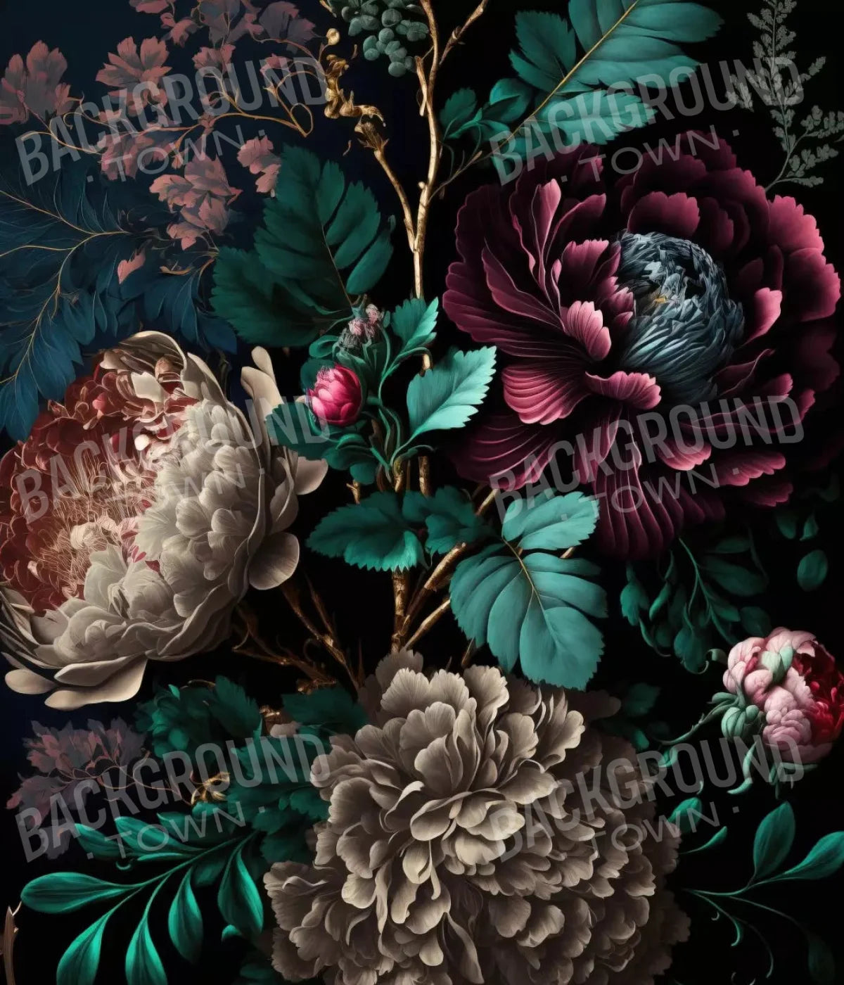 Deep Dark Peonies Li 10X12 Ultracloth ( 120 X 144 Inch ) Backdrop