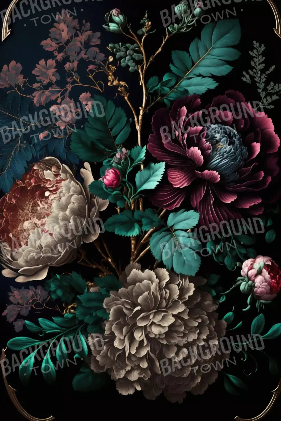 Deep Dark Peonies Li 5X8 Ultracloth ( 60 X 96 Inch ) Backdrop