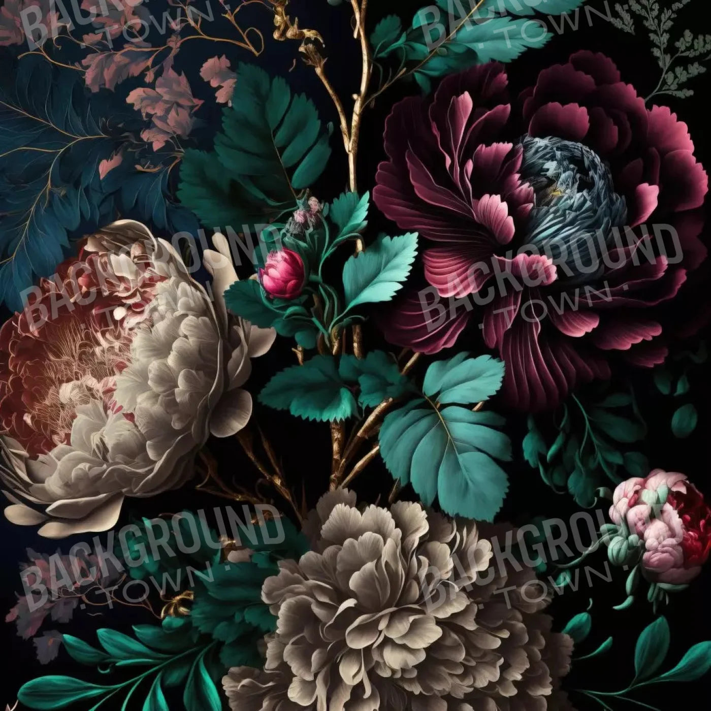 Deep Dark Peonies Li 8X8 Fleece ( 96 X Inch ) Backdrop