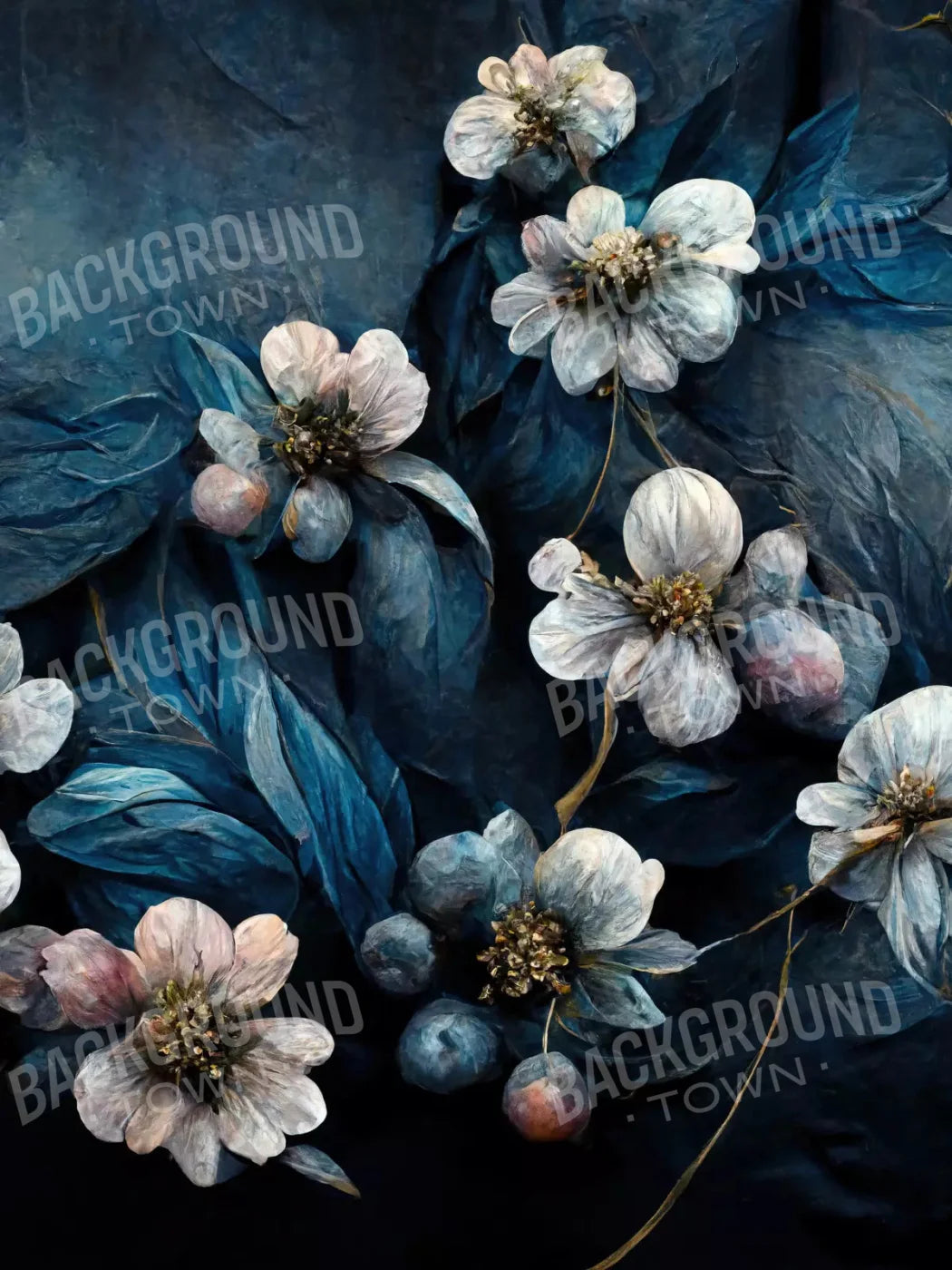 Denim Floral 8X10 Fleece ( 96 X 120 Inch ) Backdrop
