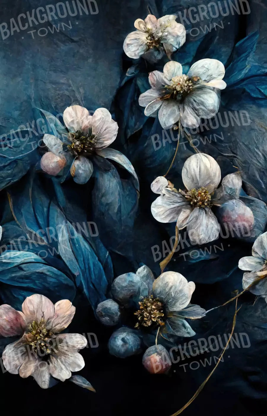 Denim Floral 8X12 Ultracloth ( 96 X 144 Inch ) Backdrop