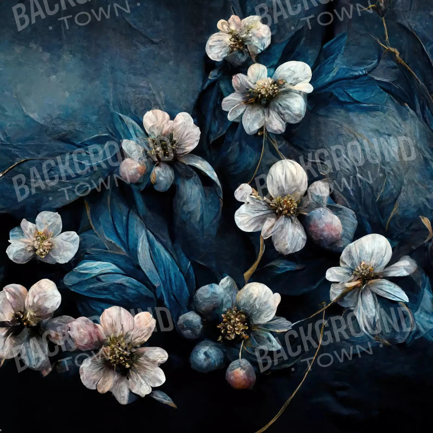 Denim Floral 8X8 Fleece ( 96 X Inch ) Backdrop