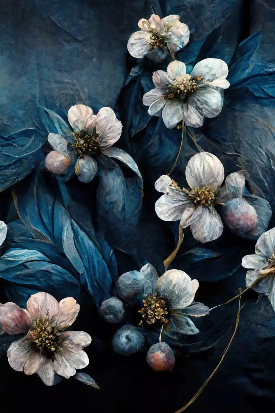 Denim Floral 4X5 Rubbermat Floor ( 48 X 60 Inch ) Backdrop