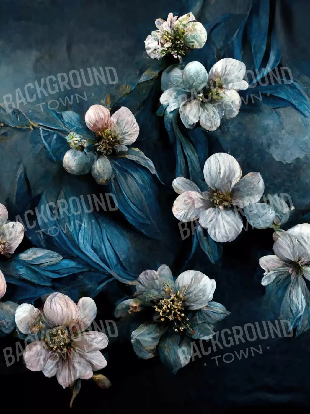 Denim Florals 5X68 Fleece ( 60 X 80 Inch ) Backdrop