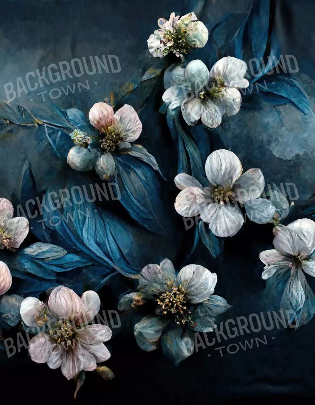 Denim Florals 6X8 Fleece ( 72 X 96 Inch ) Backdrop