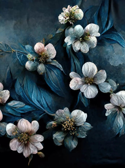 Denim Florals 8X10 Fleece ( 96 X 120 Inch ) Backdrop
