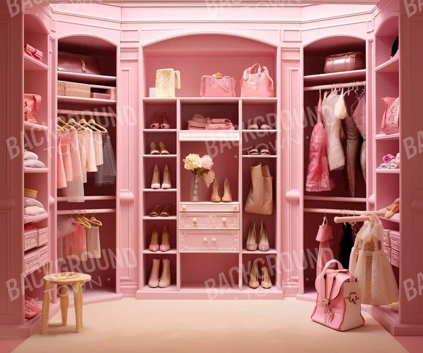 Doll House Closet 5X42 Fleece ( 60 X 50 Inch ) Backdrop