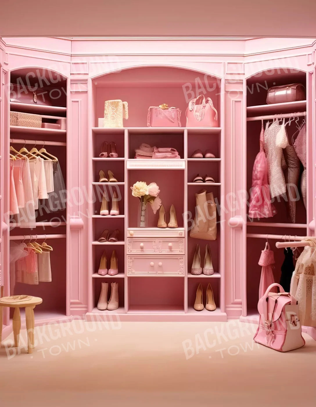 Doll House Closet 6X8 Fleece ( 72 X 96 Inch ) Backdrop
