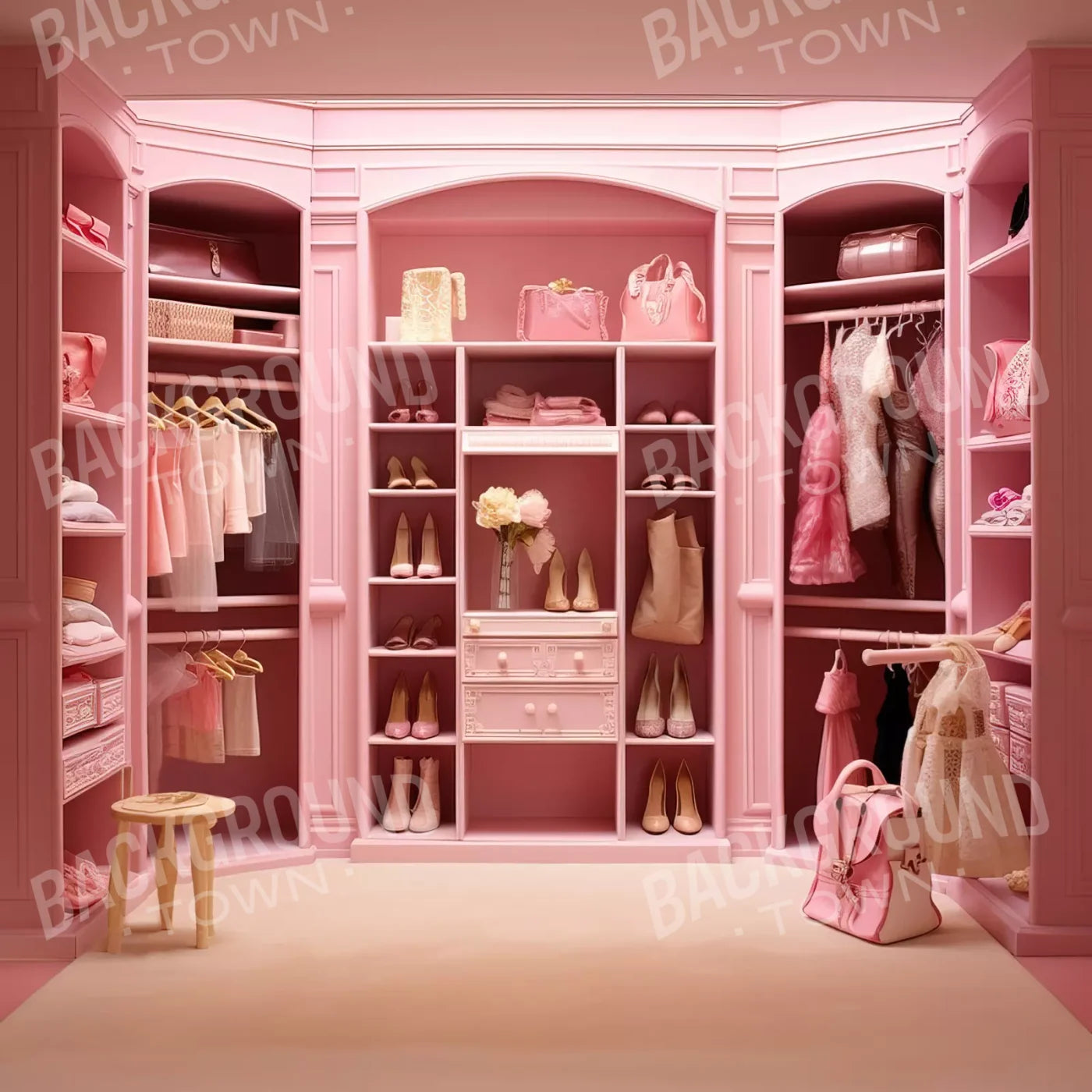 Doll House Closet 8X8 Fleece ( 96 X Inch ) Backdrop