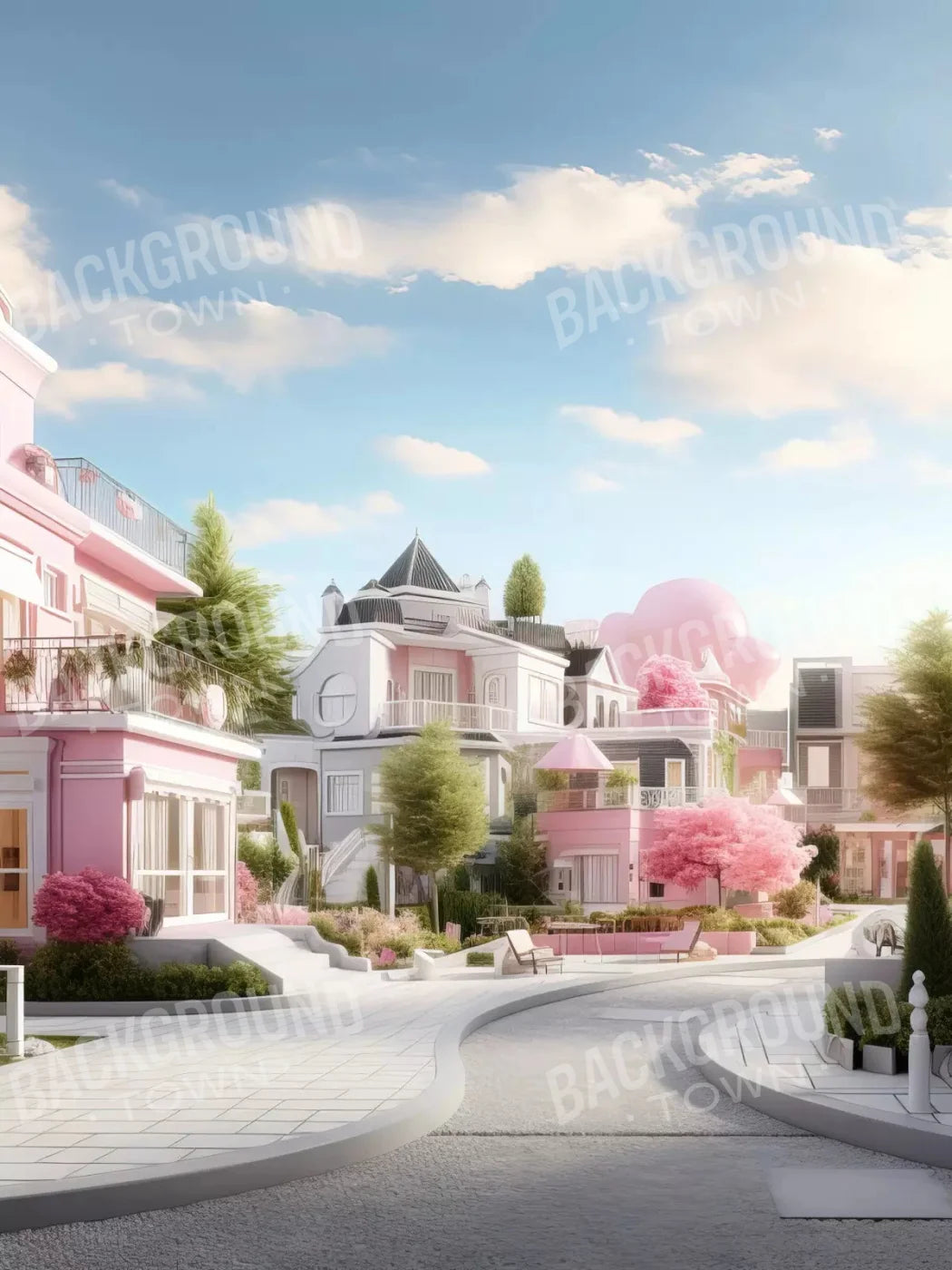 Doll House Neighborhood 5X7 Ultracloth ( 60 X 84 Inch ) Backdrop