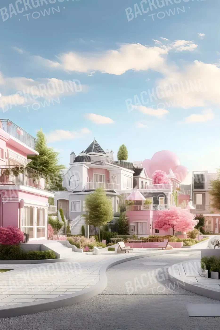 Doll House Neighborhood 5X8 Ultracloth ( 60 X 96 Inch ) Backdrop