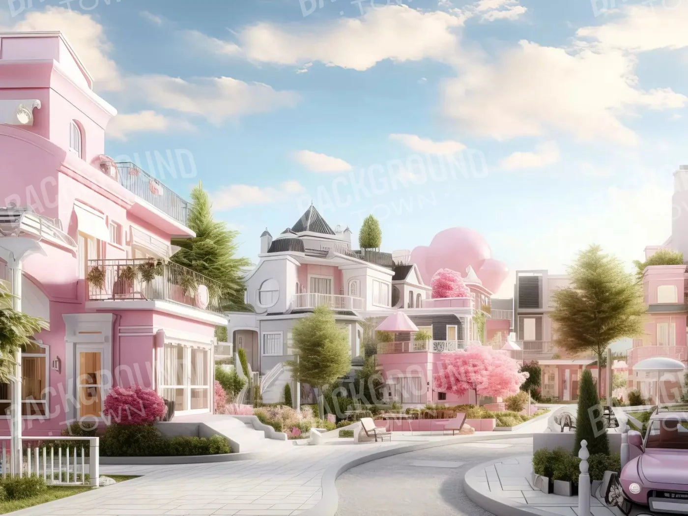 Doll House Neighborhood 7X5 Ultracloth ( 84 X 60 Inch ) Backdrop