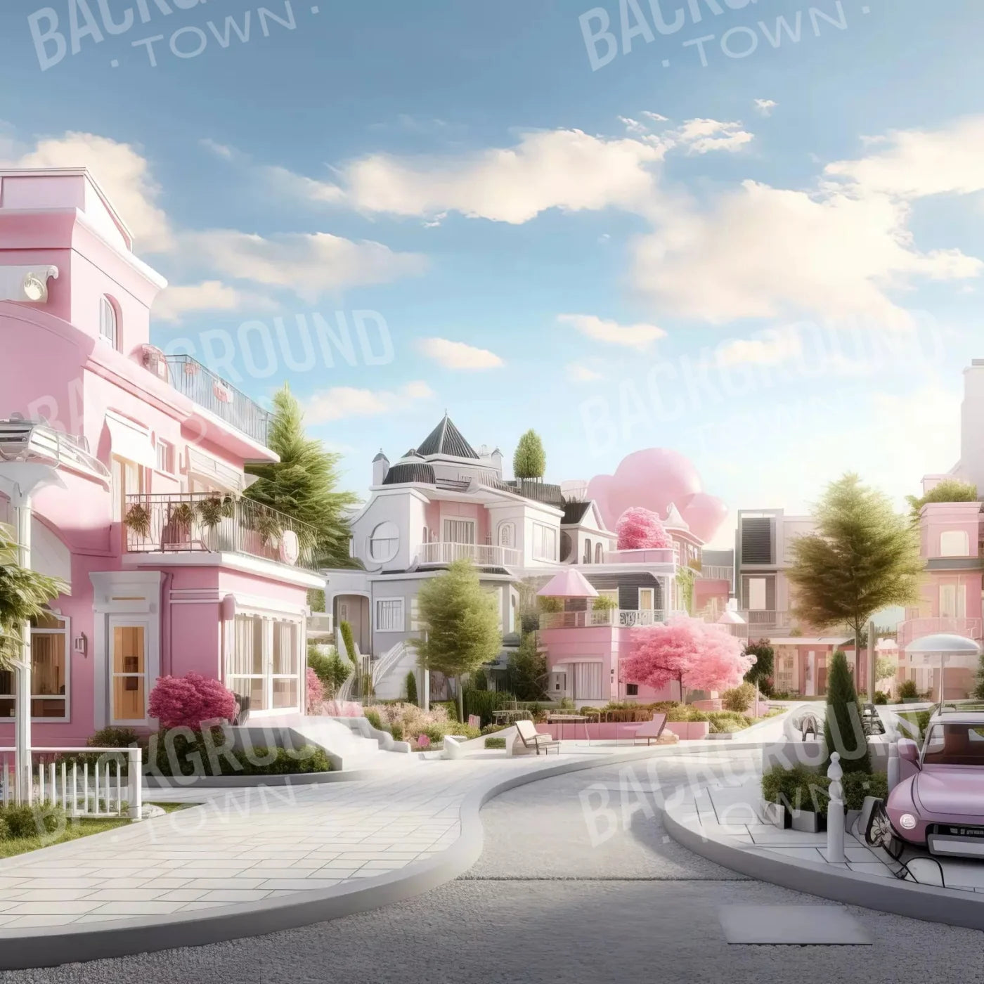 Doll House Neighborhood 8X8 Fleece ( 96 X Inch ) Backdrop