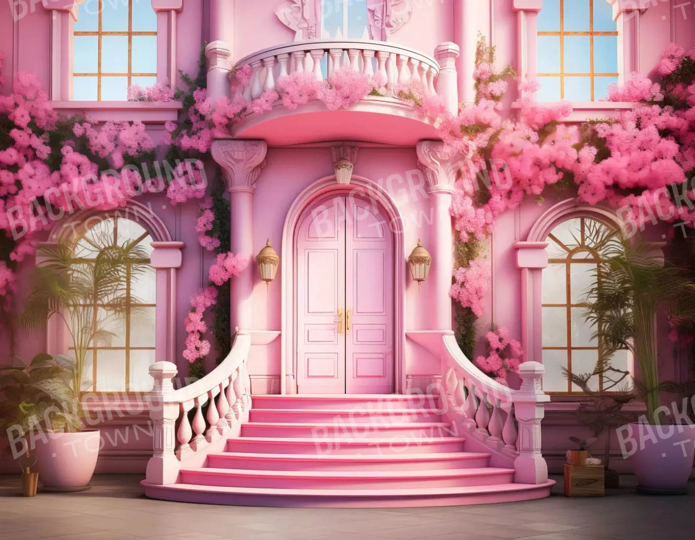 Doll House Grand Entrance 8X6 Fleece ( 96 X 72 Inch ) Backdrop