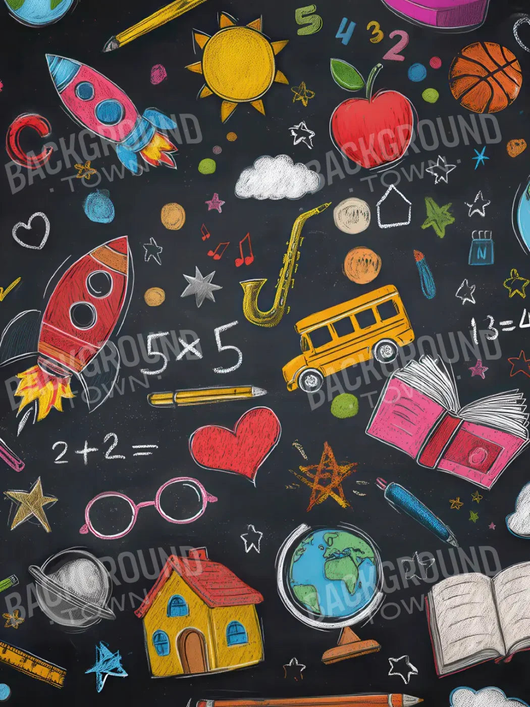 Doodle Chalkboard2 6’x8’ Fleece (72 x 96 inch) Backdrop