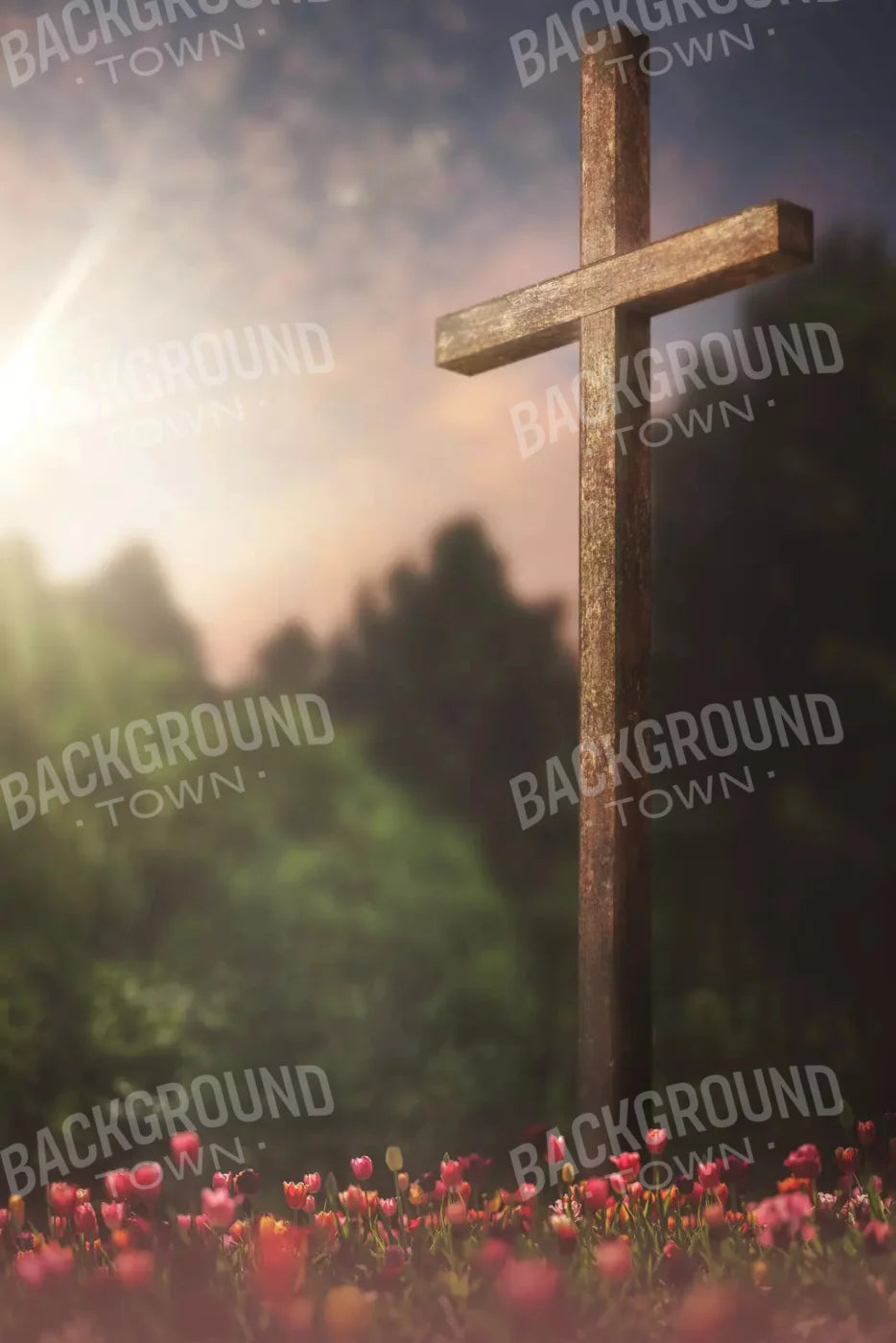 Easter Cross In Flowers 5X8 Ultracloth ( 60 X 96 Inch ) Backdrop