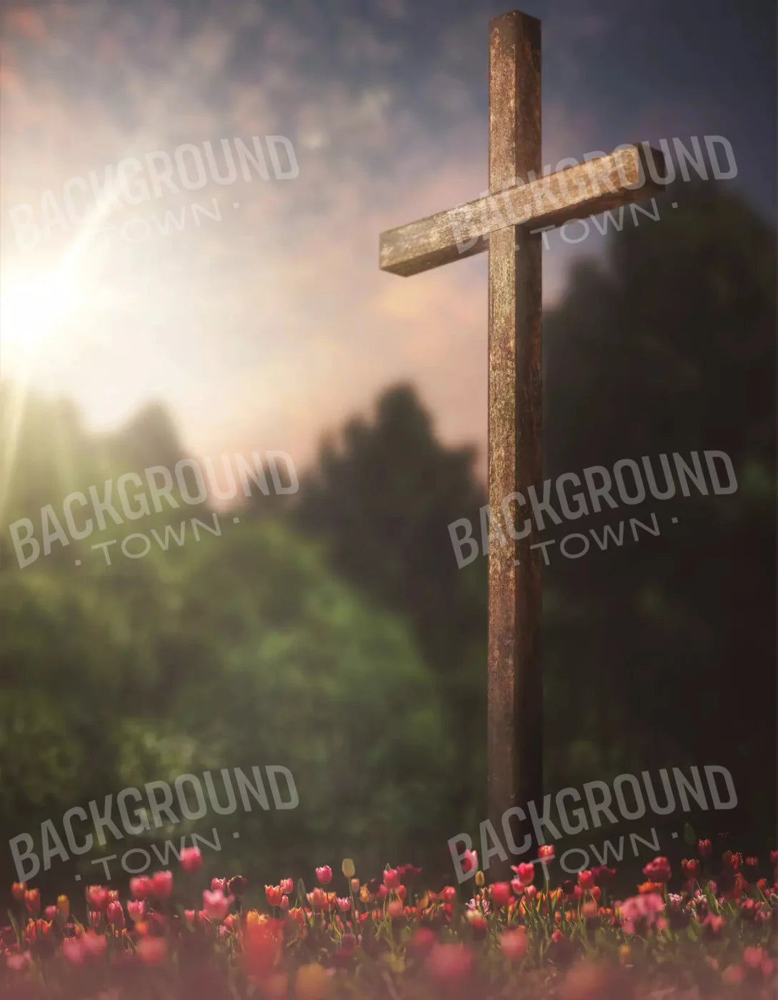 Easter Cross In Flowers 6X8 Fleece ( 72 X 96 Inch ) Backdrop