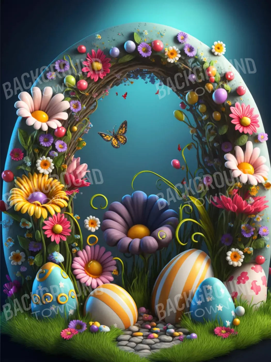 Easter Egg Arch 5X68 Fleece ( 60 X 80 Inch ) Backdrop