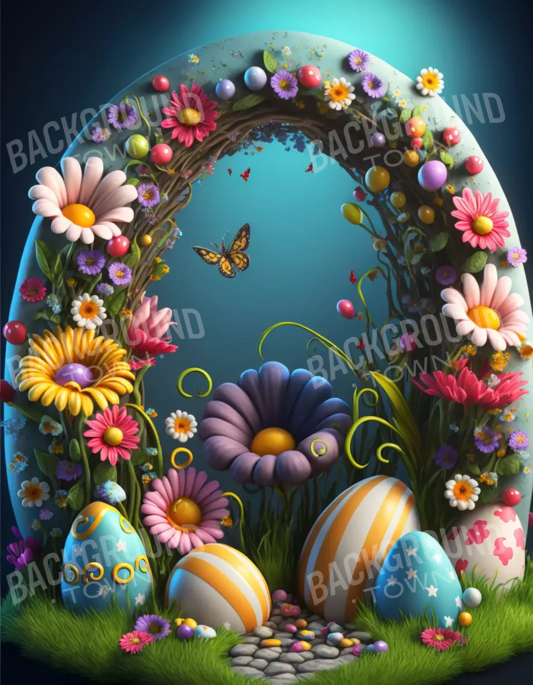 Easter Egg Arch 6X8 Fleece ( 72 X 96 Inch ) Backdrop