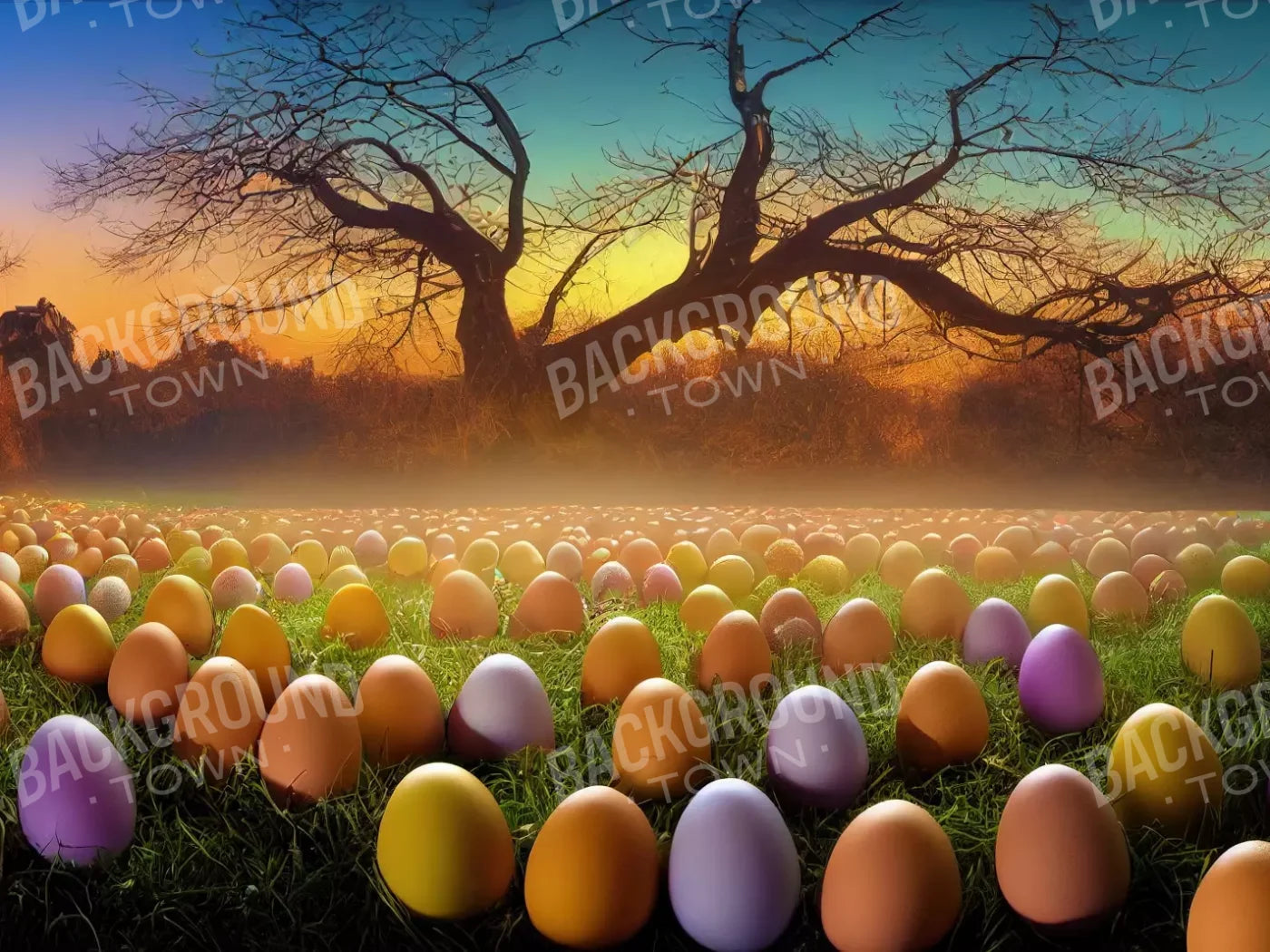 Easter Egg Farm 7’X5’ Ultracloth (84 X 60 Inch) Backdrop