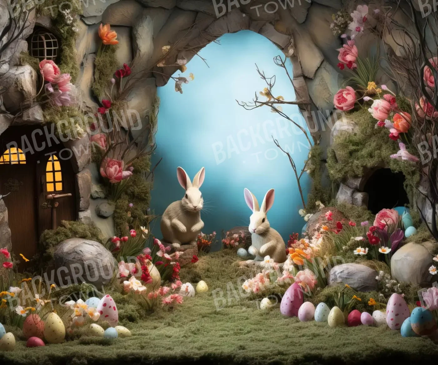 Easter Town 12’X10’ Ultracloth (144 X 120 Inch) Backdrop