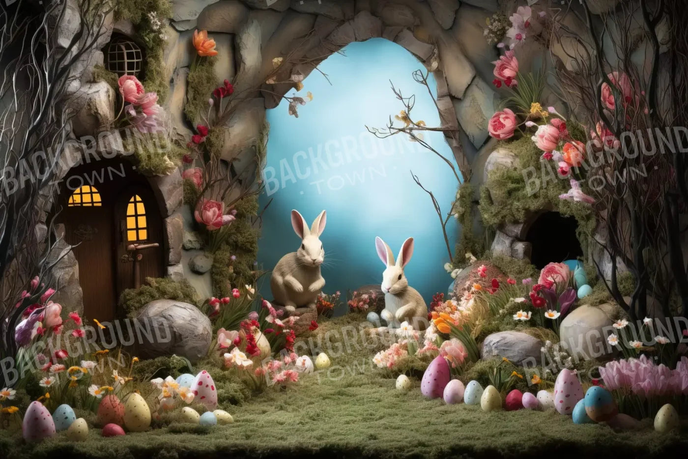Easter Town 12’X8’ Ultracloth (144 X 96 Inch) Backdrop