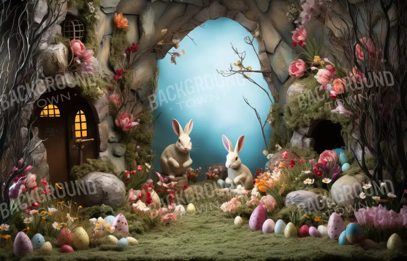Easter Town 14’X9’ Ultracloth (168 X 108 Inch) Backdrop