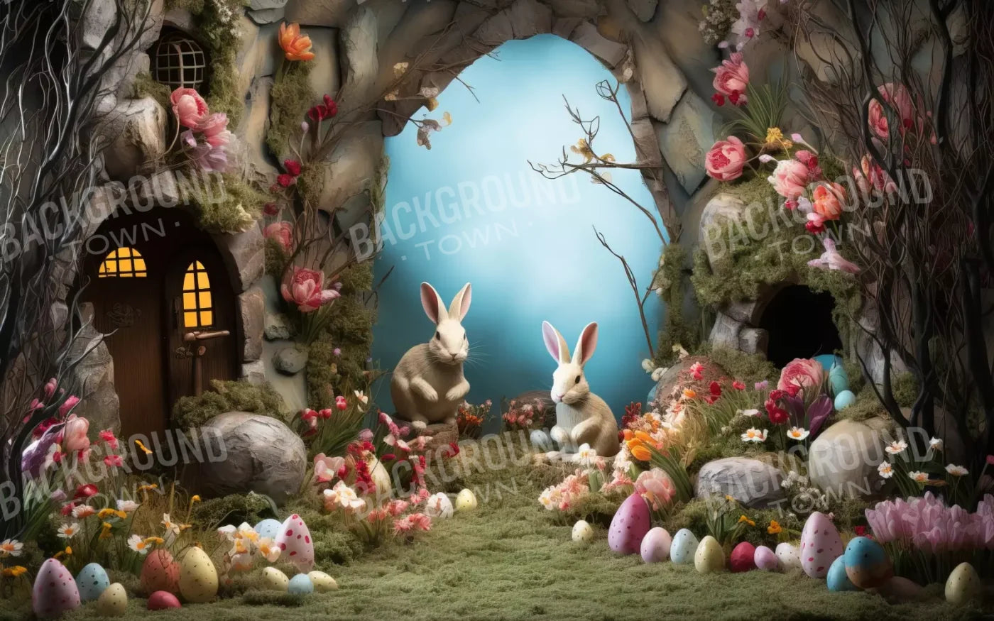 Easter Town 16’X10’ Ultracloth (192 X 120 Inch) Backdrop