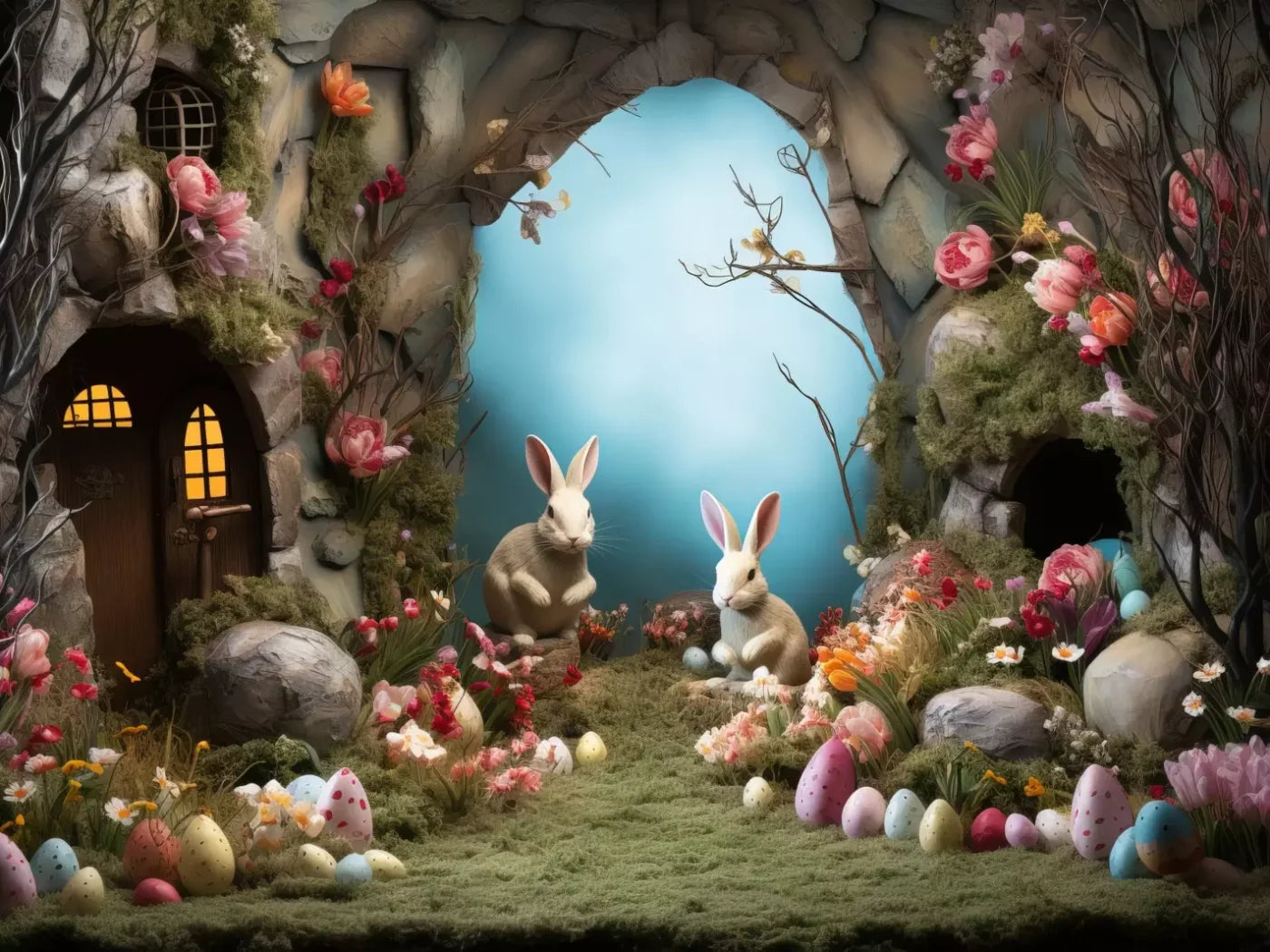 Easter Town 6’8X5’ Fleece (80 X 60 Inch) Backdrop