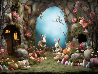 Easter Town 6’8X5’ Fleece (80 X 60 Inch) Backdrop