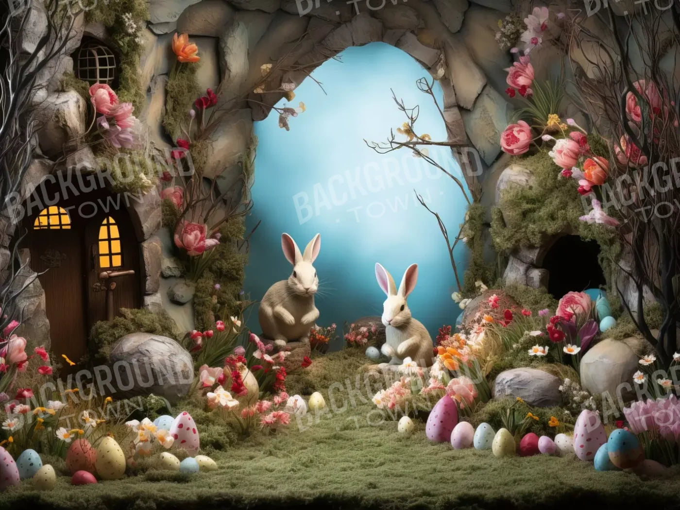 Easter Town 6’8X5’ Fleece (80 X 60 Inch) Backdrop