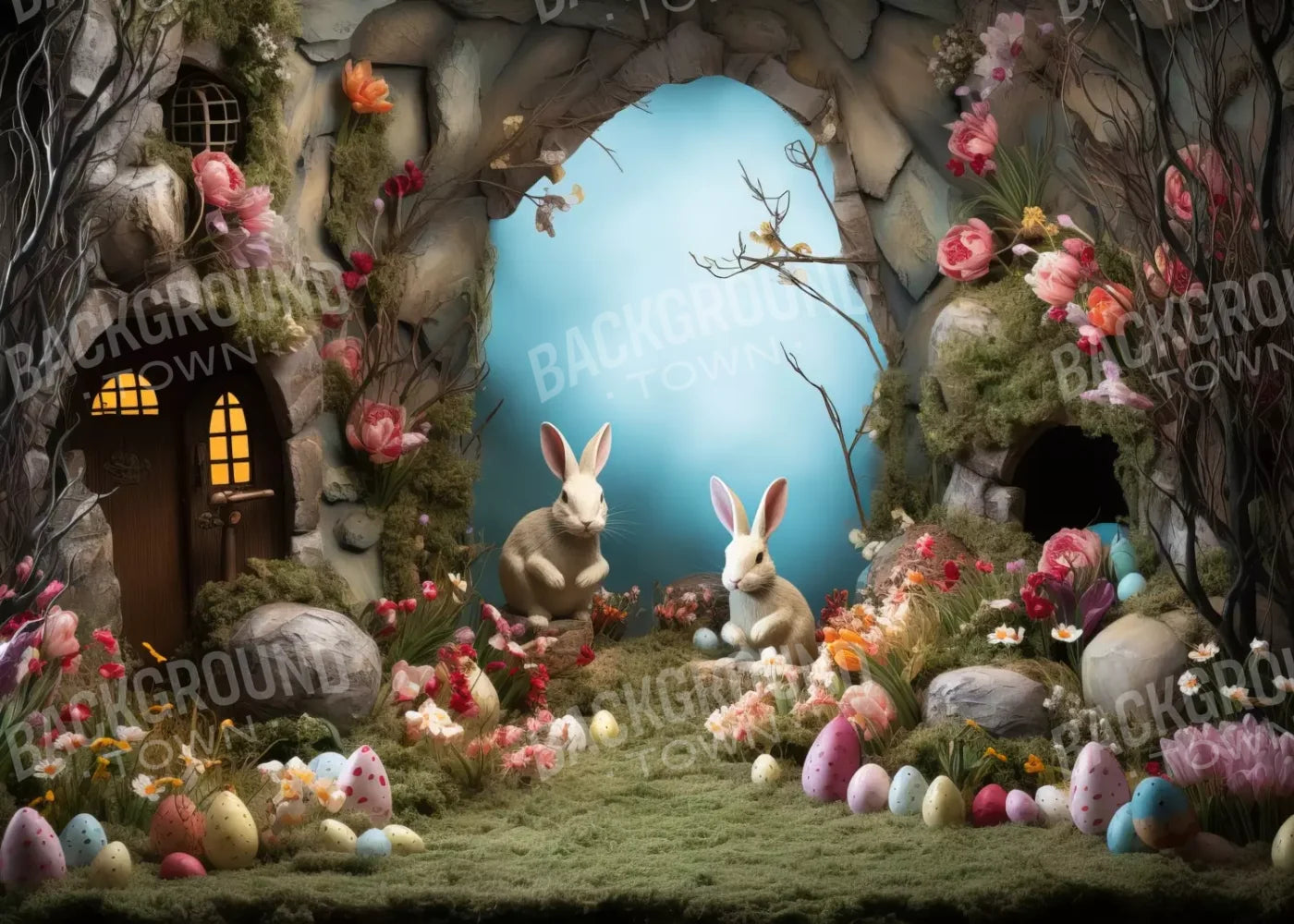 Easter Town 7’X5’ Ultracloth (84 X 60 Inch) Backdrop