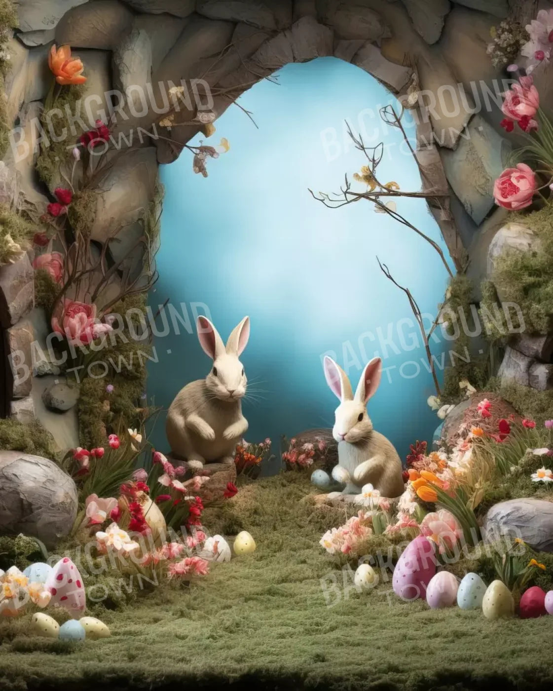 Easter Town 8’X10’ Fleece (96 X 120 Inch) Backdrop