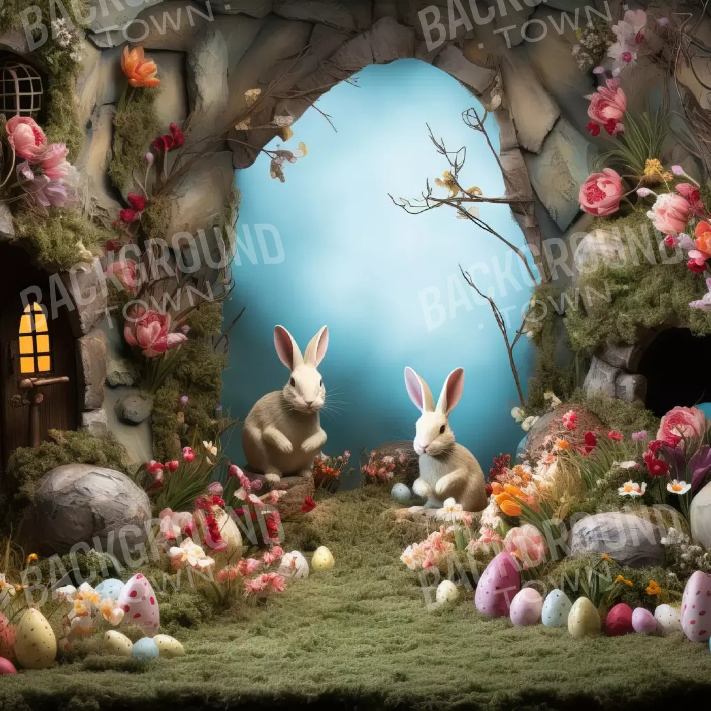 Easter Town 8’X8’ Fleece (96 X Inch) Backdrop