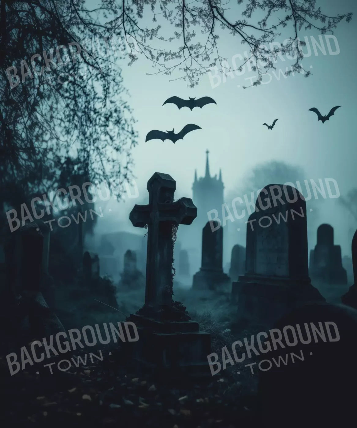 Eerie Blue Cemetary 10’X12’ Ultracloth (120 X 144 Inch) Backdrop