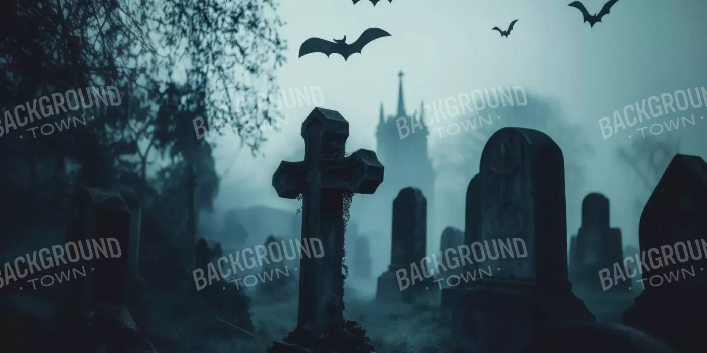 Eerie Blue Cemetary 16’X8’ Ultracloth (192 X 96 Inch) Backdrop