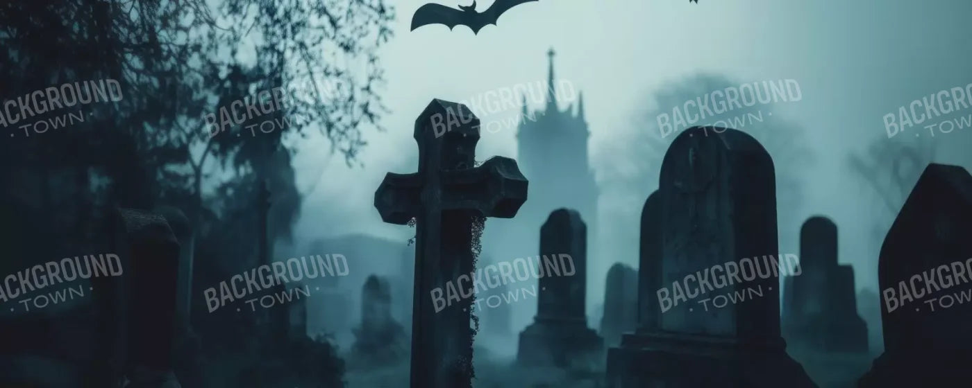 Eerie Blue Cemetary 20’X8’ Ultracloth (240 X 96 Inch) Backdrop