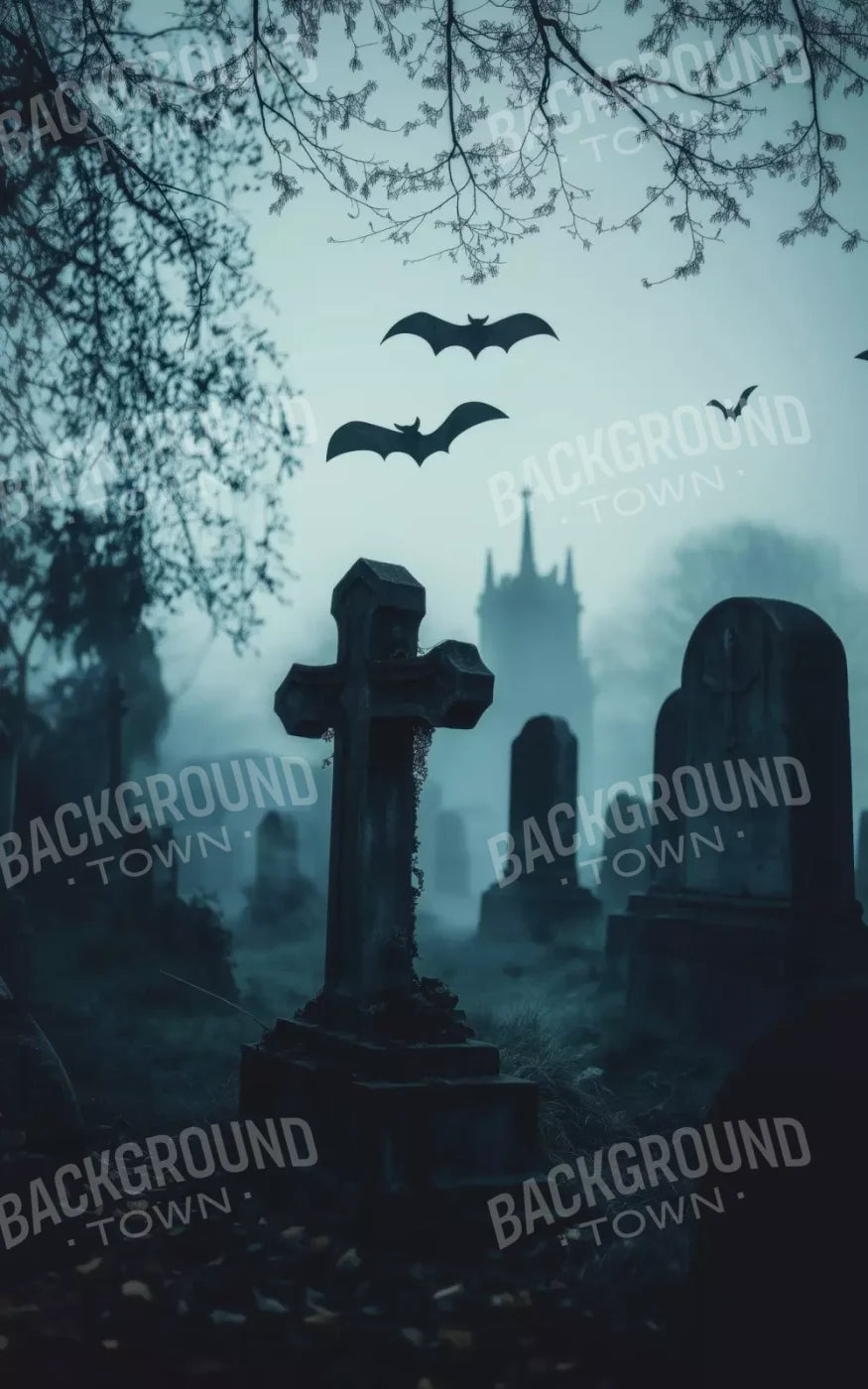 Eerie Blue Cemetary 5’X8’ Ultracloth (60 X 96 Inch) Backdrop