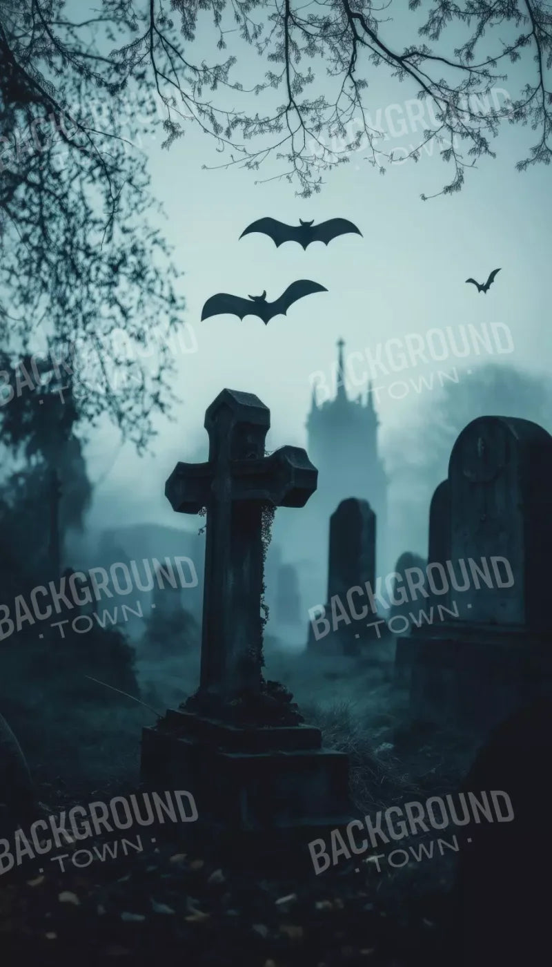 Eerie Blue Cemetary 8’X14’ Ultracloth (96 X 168 Inch) Backdrop