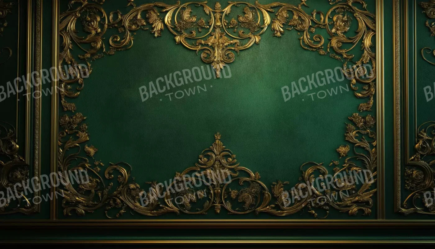 Emerald Green Wall With Gold Accents 14’X8’ Ultracloth (168 X 96 Inch) Backdrop