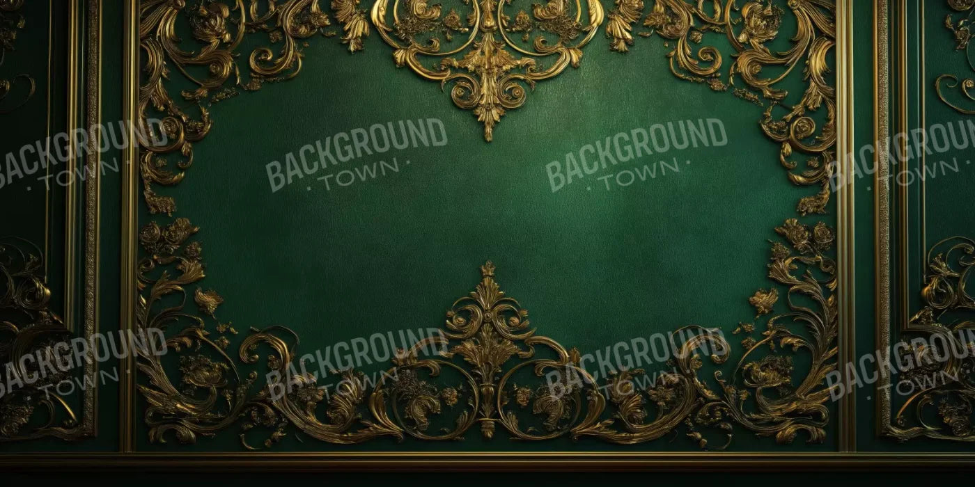 Emerald Green Wall With Gold Accents 16’X8’ Ultracloth (192 X 96 Inch) Backdrop