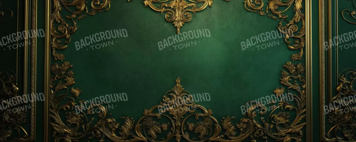 Emerald Green Wall With Gold Accents 20’X8’ Ultracloth (240 X 96 Inch) Backdrop